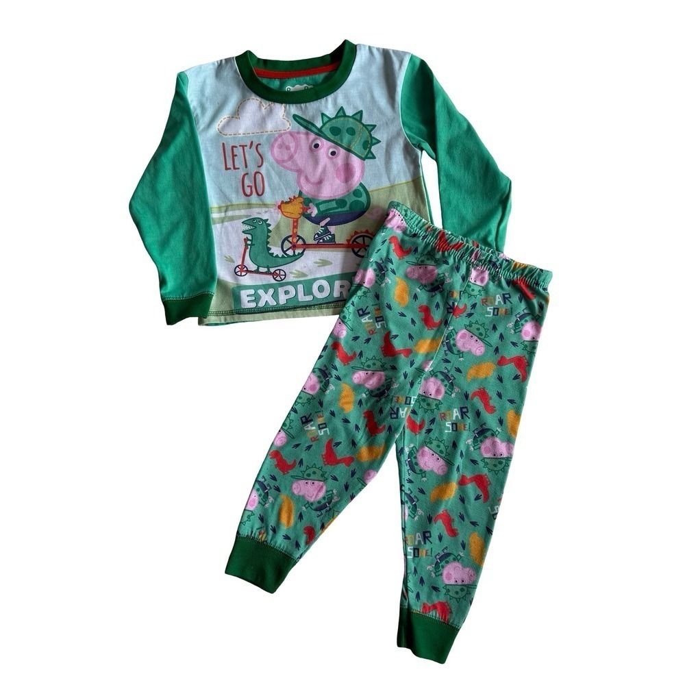 Peppa Pig Pajama Set Green Good George Pig Dinosaur Kids 3T